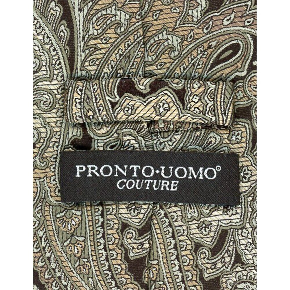Pronto Uomo Couture Hand Made 100% Silk Men’s Neck Tie Gold Black Gray